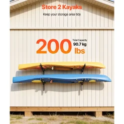 VEVOR Kayak Storage Rack for 2 Kayaks, Holds 200 lbs, Heavy Duty Adjustable Wall Mount Stand for Indoor Outdoor Garage Shed Dock, Storage Holder for Canoe, Small Boat, SUP, Surfboard & Paddleboard