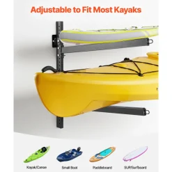 VEVOR Kayak Storage Rack for 2 Kayaks, Holds 200 lbs, Heavy Duty Adjustable Wall Mount Stand for Indoor Outdoor Garage Shed Dock, Storage Holder for Canoe, Small Boat, SUP, Surfboard & Paddleboard