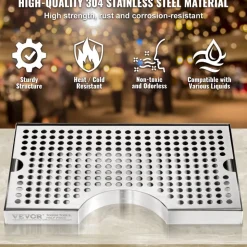 VEVOR Kegerator Beer Drip Tray, 304 Stainless Steel Keg Drip Trays with 4 Non-Slip Rubber Pads and Detachable Cover, Heat / Cold Resistant Beer Tower Drip Pan for Bar Restaurant Coffee Shop Home