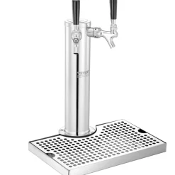 VEVOR Kegerator Tower Kit, Dual Taps Beer Conversion Kit, Stainless Steel Keg Beer Tower Dispenser with Dual Gauge CGA320 Regulator & D-System Keg Coupler, Beer Drip Tray for Party Home