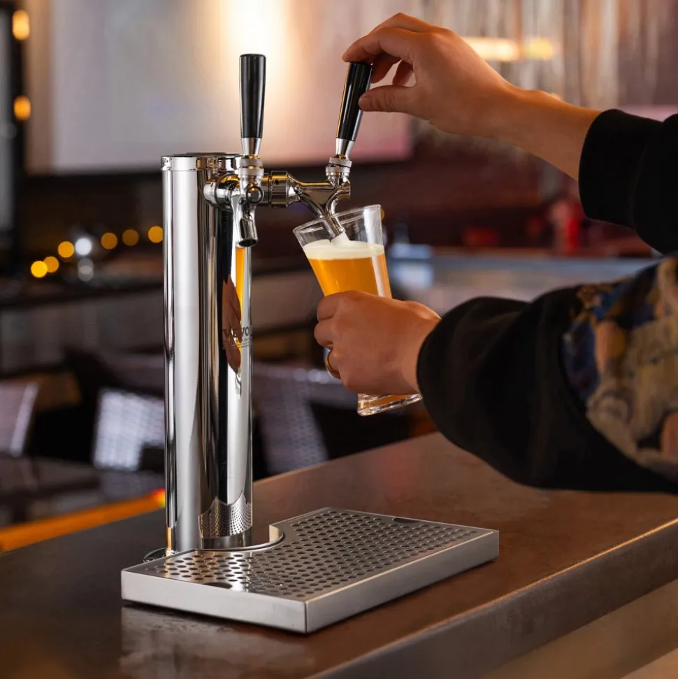 VEVOR Kegerator Tower Kit, Dual Taps Beer Conversion Kit, Stainless Steel Keg Beer Tower Dispenser with Dual Gauge CGA320 Regulator & D-System Keg Coupler, Beer Drip Tray for Party Home