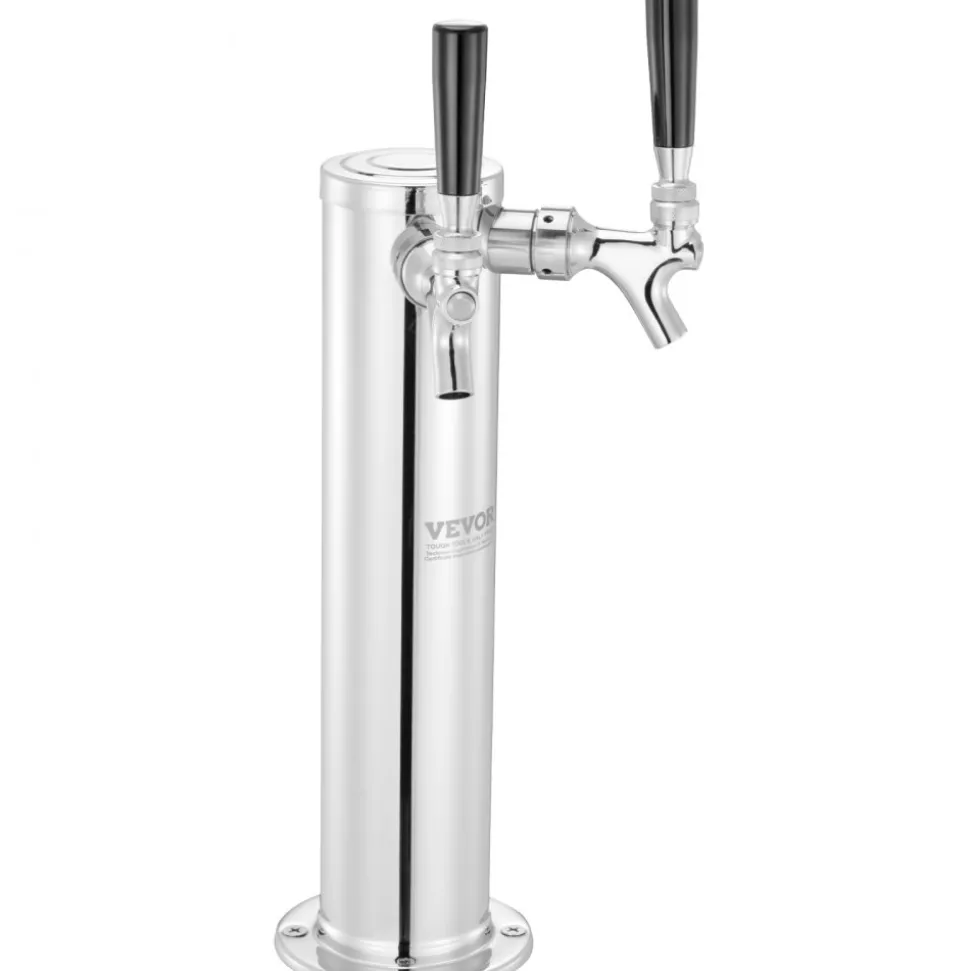 VEVOR Kegerator Tower Kit, Dual Taps Beer Conversion Kit, Stainless Steel Keg Beer Tower Dispenser with Dual Gauge CGA320 Regulator & D-System Keg Coupler, Self-Closing Spring for Party Bar Home