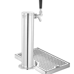 VEVOR Kegerator Tower Kit, Single Tap Beer Conversion Kit, Stainless Steel Keg Beer Tower Dispenser with Dual Gauge CGA320 Regulator & D-System Keg Coupler, Beer Drip Tray for Party Home