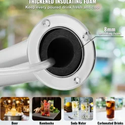 VEVOR Kegerator Tower Kit, Single Tap Beer Conversion Kit, Stainless Steel Keg Beer Tower Dispenser with Dual Gauge CGA320 Regulator & D-System Keg Coupler, Beer Drip Tray for Party Home