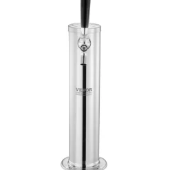 VEVOR Kegerator Tower Kit, Single Tap Beer Conversion Kit, Stainless Steel Keg Beer Tower Dispenser with Dual Gauge CGA320 Regulator & D-System Keg Coupler, Self-Closing Spring for Party Bar Home