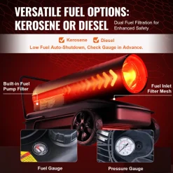 VEVOR Kerosene Forced Air Heater, 215000 BTU Portable Torpedo Diesel Space Heater with Thermostat, 13.2 Gallon Tank Energy-Efficient heavy-duty Heater, for Indoor Outdoor Use Workshop Industry