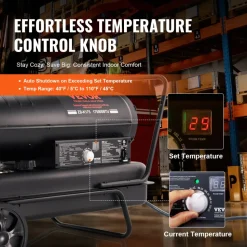 VEVOR Kerosene Forced Air Heater, 175000 BTU Portable Air Space Heater with Thermostat, 13.2 Gallon Tank Energy-Efficient heavy-duty Heater, for Indoor Outdoor Use Workshop Industry