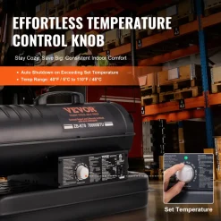 VEVOR Kerosene Forced Air Heater, 70000 BTU Portable Torpedo Diesel Space Heater with Thermostat, 5 Gallon Tank Energy-Efficient heavy-duty Heater, for Indoor Outdoor Use Workshop Industry