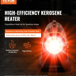 VEVOR Kerosene Forced Air Heater, 70000 BTU Portable Torpedo Diesel Space Heater with Thermostat, 5 Gallon Tank Energy-Efficient heavy-duty Heater, for Indoor Outdoor Use Workshop Industry