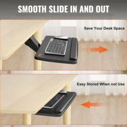 VEVOR Keyboard Tray under Desk Adjustable Height, Height and Angle Adjustable under Desk Keyboard Tray Slide out, Large 25x9.8 inch Keyboard Holder under Desk for Typing in Home, Office Work