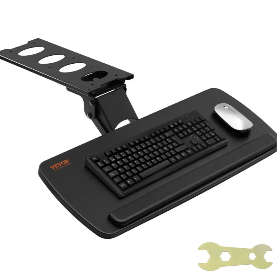VEVOR Keyboard Tray under Desk Adjustable Height, Height and Angle Adjustable under Desk Keyboard Tray Slide out, Large 25x9.8 inch Keyboard Holder under Desk for Typing in Home, Office Work