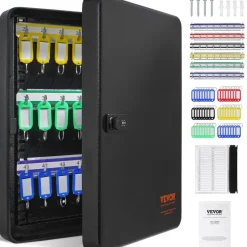 VEVOR 48-Key Cabinet, Key Safe with Combination & Key Lock, Digital Security Storage Box Steel Key Organizer with Adjustable Racks, 48 pcs Colorful Key Tags and A Record Card for School, Office, Hotel