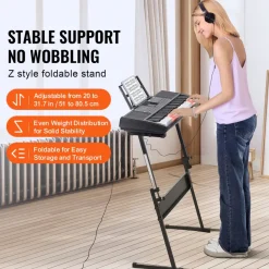 VEVOR 61 Key Digital Keyboard Piano, Lighted Keys, Electric Portable Piano with Adjustable Stand 600 Tones 500 Rhythms Built-In Speakers Sustain Pedal Headphones, USB MIDI for Beginners