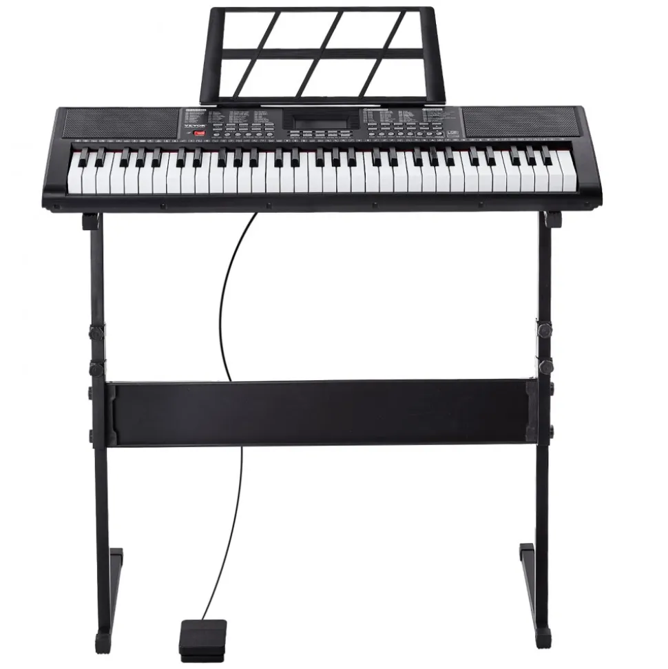 VEVOR 61 Key Digital Keyboard Piano, Lighted Keys, Electric Portable Piano with Adjustable Stand 600 Tones 500 Rhythms Built-In Speakers Sustain Pedal Headphones, USB MIDI for Beginners