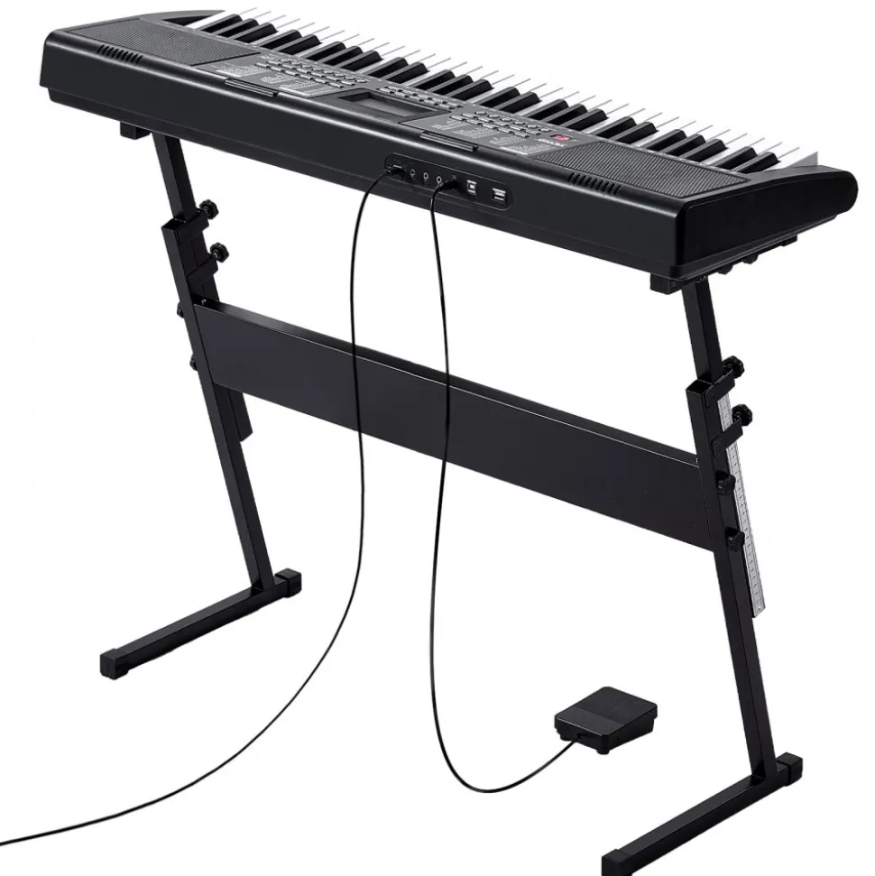 VEVOR 61 Key Digital Keyboard Piano, Lighted Keys, Electric Portable Piano with Adjustable Stand 600 Tones 500 Rhythms Built-In Speakers Sustain Pedal Headphones, USB MIDI for Beginners