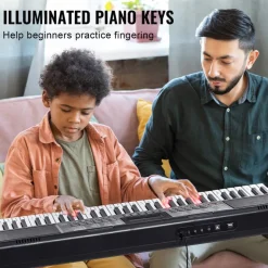 VEVOR 61 Key Digital Keyboard Piano, Lighted Keys, Electric Portable Piano with Adjustable Stand 600 Tones 500 Rhythms Built-In Speakers Sustain Pedal Headphones, USB MIDI for Beginners