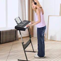 VEVOR 61 Key Digital Keyboard Piano, Lighted Keys, Electric Portable Piano with Adjustable Stand 600 Tones 500 Rhythms Built-In Speakers Sustain Pedal Headphones, USB MIDI for Beginners