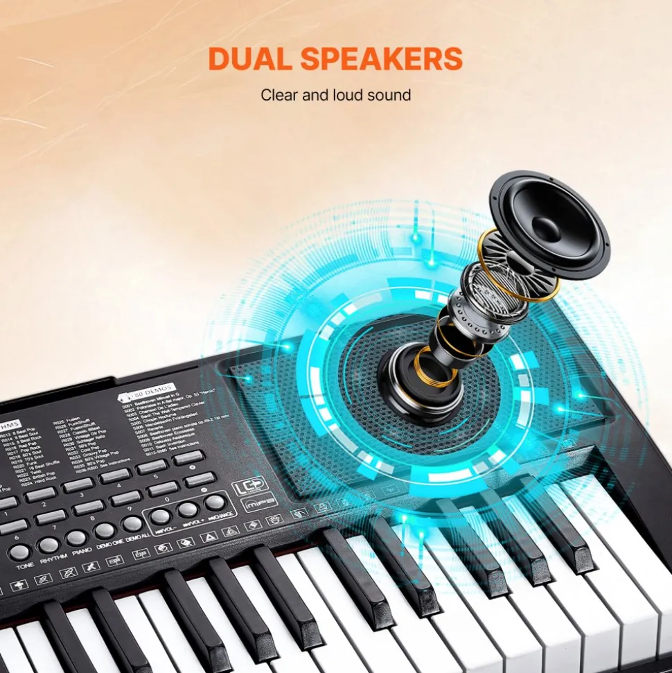 VEVOR 61 Key Digital Keyboard Piano, Lighted Keys, Electric Portable Piano with Adjustable Stand 600 Tones 500 Rhythms Built-In Speakers Sustain Pedal Headphones, USB MIDI for Beginners