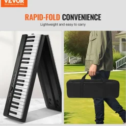 VEVOR 88 Key Folding Keyboard Piano, Bluetooth & MIDI, Portable Electronic Digital Foldable Piano with Sustain Pedal Bag Touch Sensitive Keys Headphones, Rechargeable for Beginners Teens Adults, Black