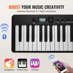 VEVOR 88 Key Folding Keyboard Piano, Bluetooth & MIDI, Portable Electronic Digital Foldable Piano with Sustain Pedal Bag Touch Sensitive Keys Headphones, Rechargeable for Beginners Teens Adults, Black