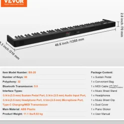 VEVOR 88 Key Folding Keyboard Piano, Bluetooth & MIDI, Portable Electronic Digital Foldable Piano with Sustain Pedal Bag Touch Sensitive Keys Headphones, Rechargeable for Beginners Teens Adults, Black