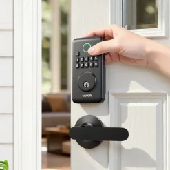 VEVOR Keyless Entry Door Lock with Handle Set, Electronic Keypad Deadbolt with Lever Handles, Pioneering Easy-Grip Design, Customizable User Codes, Keyed Entry, Auto Lock, Anti-Peeking, Matte Black
