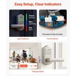 VEVOR Keyless Entry Door Lock with Handle, Electronic Lever Door Handle with Keypad, Customizable User Codes, Keyed Entry, Auto Lock, Anti-Peeking Password, Backlit Keypad, for Home, Satin Nickel
