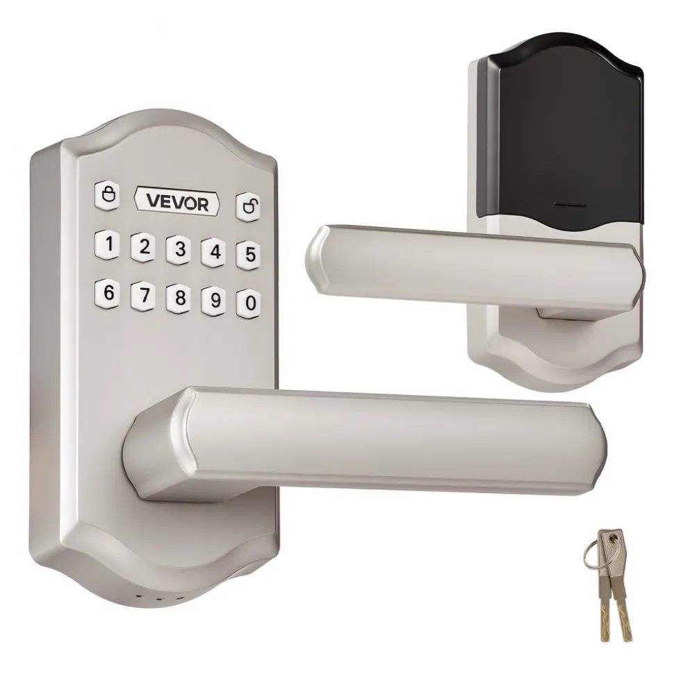 VEVOR Keyless Entry Door Lock with Handle, Electronic Lever Door Handle with Keypad, Customizable User Codes, Keyed Entry, Auto Lock, Anti-Peeking Password, Backlit Keypad, for Home, Satin Nickel