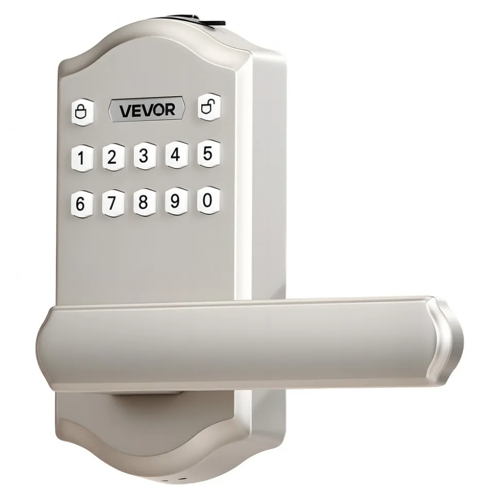 VEVOR Keyless Entry Door Lock with Handle, Electronic Lever Door Handle with Keypad, Customizable User Codes, Keyed Entry, Auto Lock, Anti-Peeking Password, Backlit Keypad, for Home, Satin Nickel