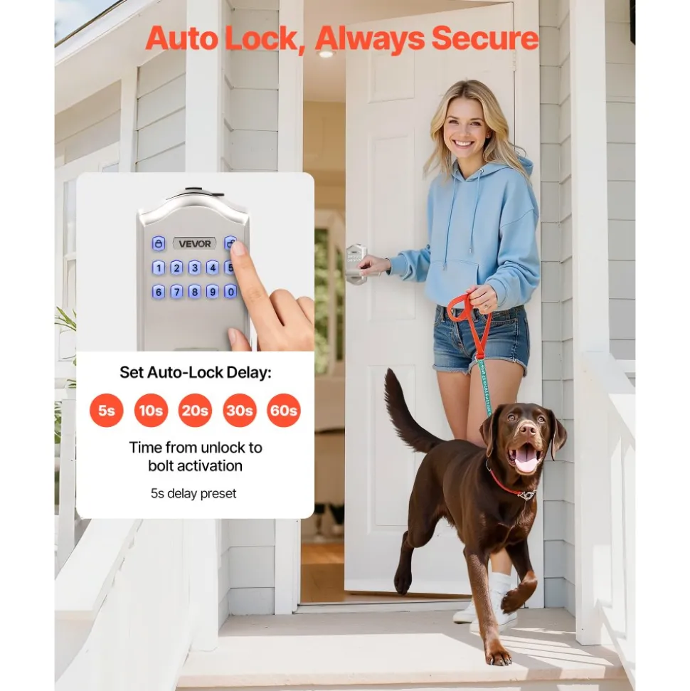 VEVOR Keyless Entry Door Lock with Handle, Electronic Lever Door Handle with Keypad, Customizable User Codes, Keyed Entry, Auto Lock, Anti-Peeking Password, Backlit Keypad, for Home, Satin Nickel
