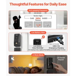 VEVOR Keyless Entry Door Lock with Handle Set, Touchpad Electronic Deadbolt with IC Card, Customizable User Codes, Keyed Entry, Auto Lock, Anti-Peeking Password, Backlit, for Home, Matte Black