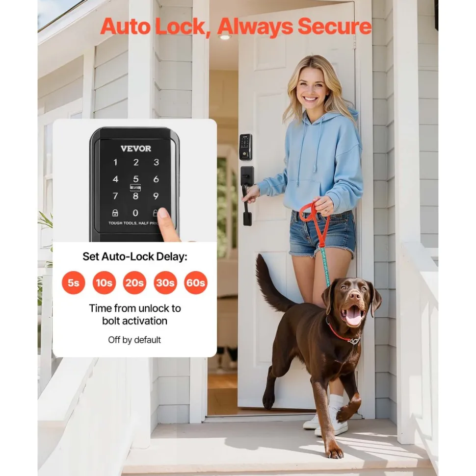 VEVOR Keyless Entry Door Lock with Handle Set, Touchpad Electronic Deadbolt with IC Card, Customizable User Codes, Keyed Entry, Auto Lock, Anti-Peeking Password, Backlit, for Home, Matte Black