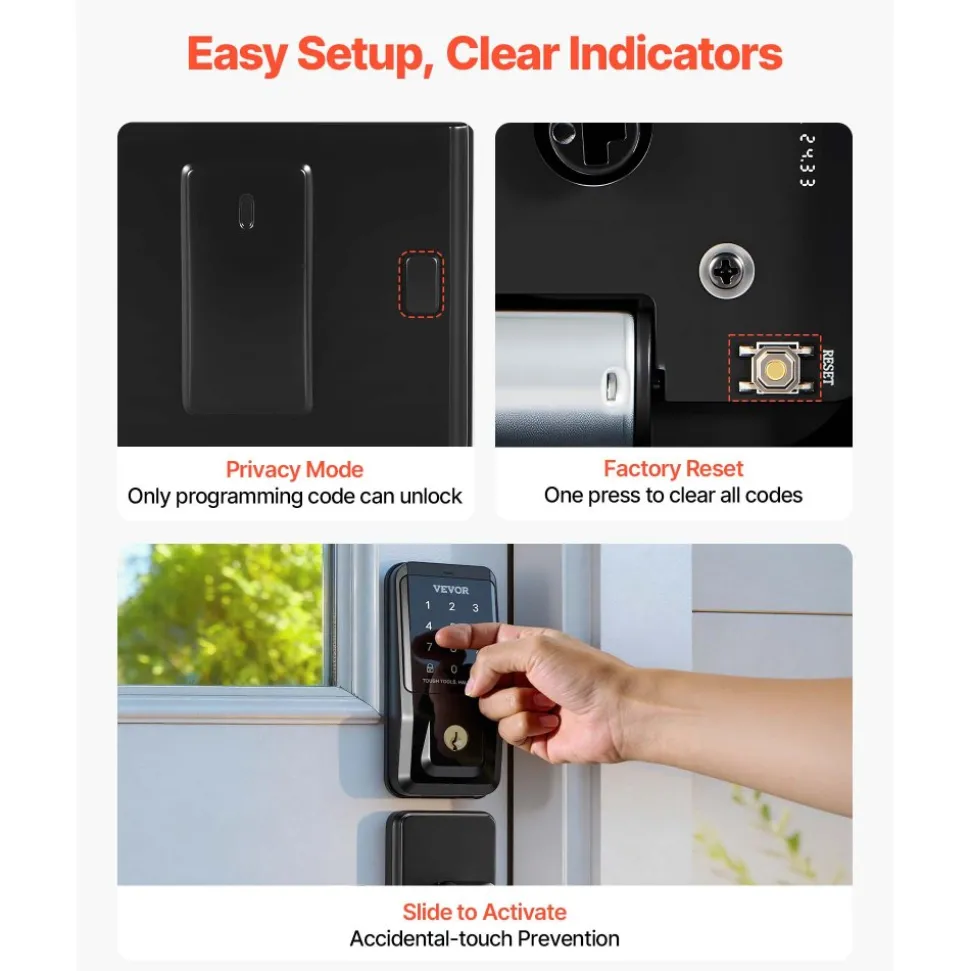 VEVOR Keyless Entry Door Lock with Handle Set, Touchpad Electronic Deadbolt with IC Card, Customizable User Codes, Keyed Entry, Auto Lock, Anti-Peeking Password, Backlit, for Home, Matte Black