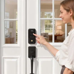 VEVOR Keyless Entry Door Lock with Handle Set, Touchpad Electronic Deadbolt with IC Card, Customizable User Codes, Keyed Entry, Auto Lock, Anti-Peeking Password, Backlit, for Home, Matte Black
