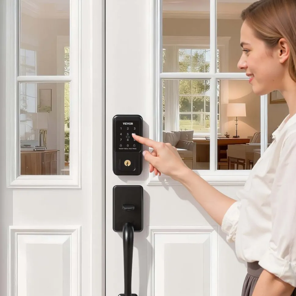 VEVOR Keyless Entry Door Lock with Handle Set, Touchpad Electronic Deadbolt with IC Card, Customizable User Codes, Keyed Entry, Auto Lock, Anti-Peeking Password, Backlit, for Home, Matte Black