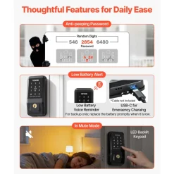 VEVOR Keyless Entry Door Lock, Touchpad Electronic Deadbolt with IC Card, Customizable User Codes, Keyed Entry, Auto Lock, Anti-Peeking Password, Backlit, Easy Installation, for Home, Matte Black