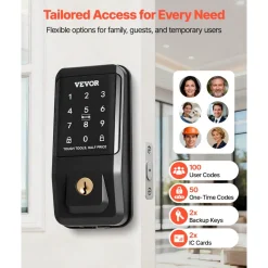 VEVOR Keyless Entry Door Lock, Touchpad Electronic Deadbolt with IC Card, Customizable User Codes, Keyed Entry, Auto Lock, Anti-Peeking Password, Backlit, Easy Installation, for Home, Matte Black