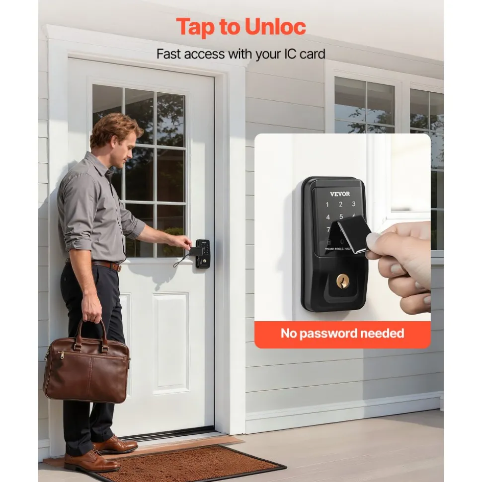 VEVOR Keyless Entry Door Lock, Touchpad Electronic Deadbolt with IC Card, Customizable User Codes, Keyed Entry, Auto Lock, Anti-Peeking Password, Backlit, Easy Installation, for Home, Matte Black