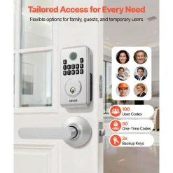 VEVOR Keyless Entry Door Lock with Handle Set, Electronic Keypad Deadbolt with Lever Handles, Pioneering Easy-Grip Design, Customizable User Codes, Keyed Entry, Auto Lock, Anti-Peeking, Silver