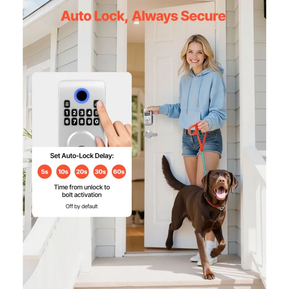 VEVOR Keyless Entry Door Lock, Electronic Deadbolt with Customizable User Codes, Pioneering Easy-Grip Design, Keyed Entry, Auto Lock, Anti-Peeking Password, Backlit Keypad, for Home, Apartment, Silver