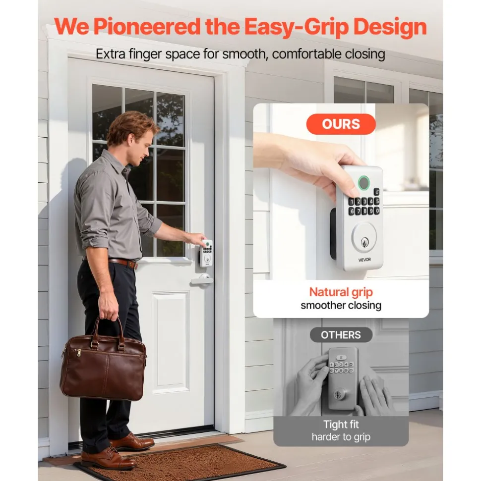 VEVOR Keyless Entry Door Lock, Electronic Deadbolt with Customizable User Codes, Pioneering Easy-Grip Design, Keyed Entry, Auto Lock, Anti-Peeking Password, Backlit Keypad, for Home, Apartment, Silver