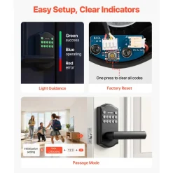 VEVOR Keyless Entry Door Lock with Handle, Electronic Lever Door Handle with Keypad, Customizable User Codes, Keyed Entry, Auto Lock, Anti-Peeking Password, Backlit Keypad, for Home, Matte Black
