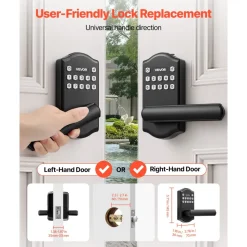 VEVOR Keyless Entry Door Lock with Handle, Electronic Lever Door Handle with Keypad, Customizable User Codes, Keyed Entry, Auto Lock, Anti-Peeking Password, Backlit Keypad, for Home, Matte Black