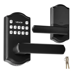 VEVOR Keyless Entry Door Lock with Handle, Electronic Lever Door Handle with Keypad, Customizable User Codes, Keyed Entry, Auto Lock, Anti-Peeking Password, Backlit Keypad, for Home, Matte Black