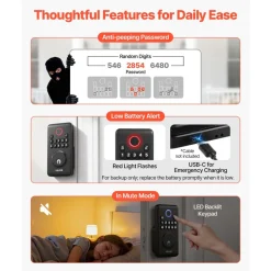 VEVOR Keyless Entry Door Lock, Electronic Deadbolt with Customizable User Codes, Pioneering Easy-Grip Design, Keyed Entry, Auto Lock, Anti-Peeking Password, Backlit Keypad, for Home, Matte Black