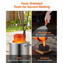 VEVOR 6KG Propane Melting Furnace Kit, Large Capacity Foundry Home Kilns, Blacksmithing Forge with Crucible & Tongs Kiln, Stainless Steel, For Metal Scrap Recycle, Gold Copper Silver Casting