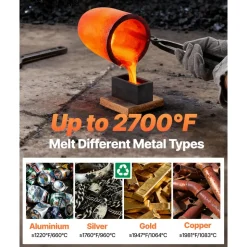 VEVOR 6KG Propane Melting Furnace Kit, Large Capacity Foundry Home Kilns, Blacksmithing Forge with Crucible & Tongs Kiln, Stainless Steel, For Metal Scrap Recycle, Gold Copper Silver Casting