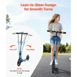 VEVOR Kick Scooter for Kids Ages 8+, Teens & Adults, 2-Wheel Toddler Scooter with Adjustable Height Handlebar, Wide Anti-Slip Deck, Foldable Lightweight Frame for Boys & Girls up to 220 lbs, Gray