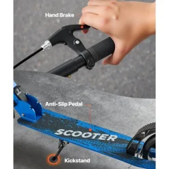 VEVOR Kick Scooter for Kids Ages 8+, Teens & Adults, 2-Wheel Toddler Scooter with Adjustable Height Handlebar, Wide Anti-Slip Deck, Foldable Lightweight Frame for Boys & Girls up to 220 lbs, Gray