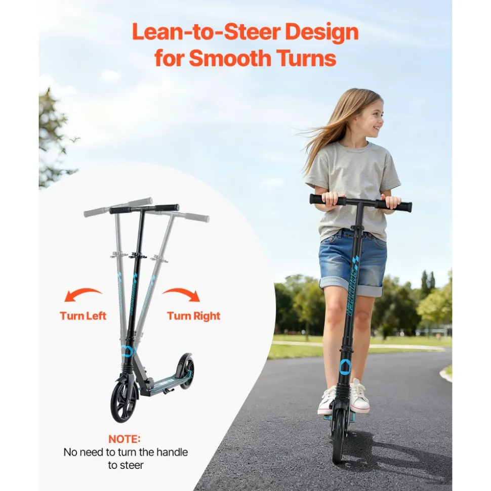 VEVOR Kick Scooter for Kids Ages 8+, Teens & Adults, 2-Wheel Toddler Scooter with Adjustable Height Handlebar, Wide Anti-Slip Deck, Foldable Lightweight Frame for Boys & Girls up to 220 lbs, Pink